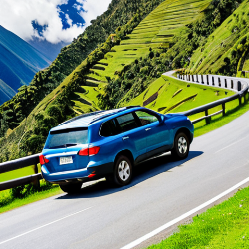 Home 7 Scenic Andean Road Trip**
"A family-friendly scene of a modern SUV driving along a winding mountain road in the Ecuadorian Andes. The car is fully clothed with tourists. The landscape features snow-capped peaks and lush green valleys. Bright, sunny day. Safe for work, appropriate content, fully clothed, modest, professional travel photography, perfect anatomy, correct proportions, natural pose, well-formed hands, proper finger count, natural body proportions."
**