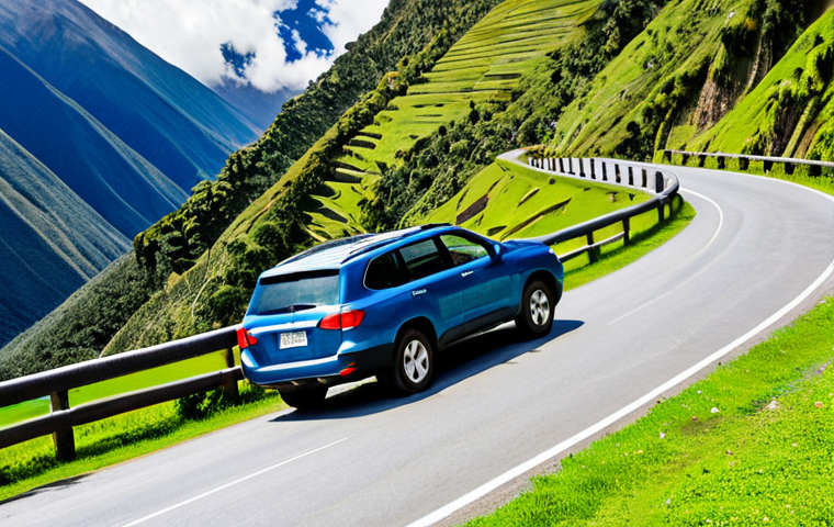 Scenic Andean Road Trip**
"A family-friendly scene of a modern SUV driving along a winding mountain road in the Ecuadorian Andes. The car is fully clothed with tourists. The landscape features snow-capped peaks and lush green valleys. Bright, sunny day. Safe for work, appropriate content, fully clothed, modest, professional travel photography, perfect anatomy, correct proportions, natural pose, well-formed hands, proper finger count, natural body proportions."
**